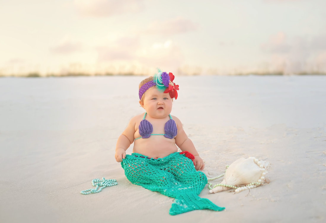 seashell, seashell bra, crochet baby mermaid, destin photographer, 30a beach photographer 1